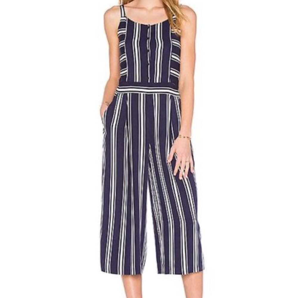 NWOT 1. State Navy & White Stripe Culotte Wide Strap Jumpsuit Nordstrom Size Med